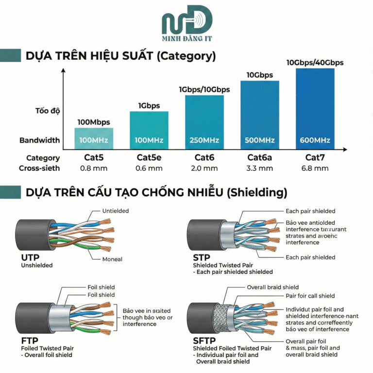 Hướng Dẫn Phân Biệt Các Loại Dây Mạng: Cat5e, Cat6, UTP, SFTP Là Gì? Cách Chọn Dây Mạng Phù Hợp.